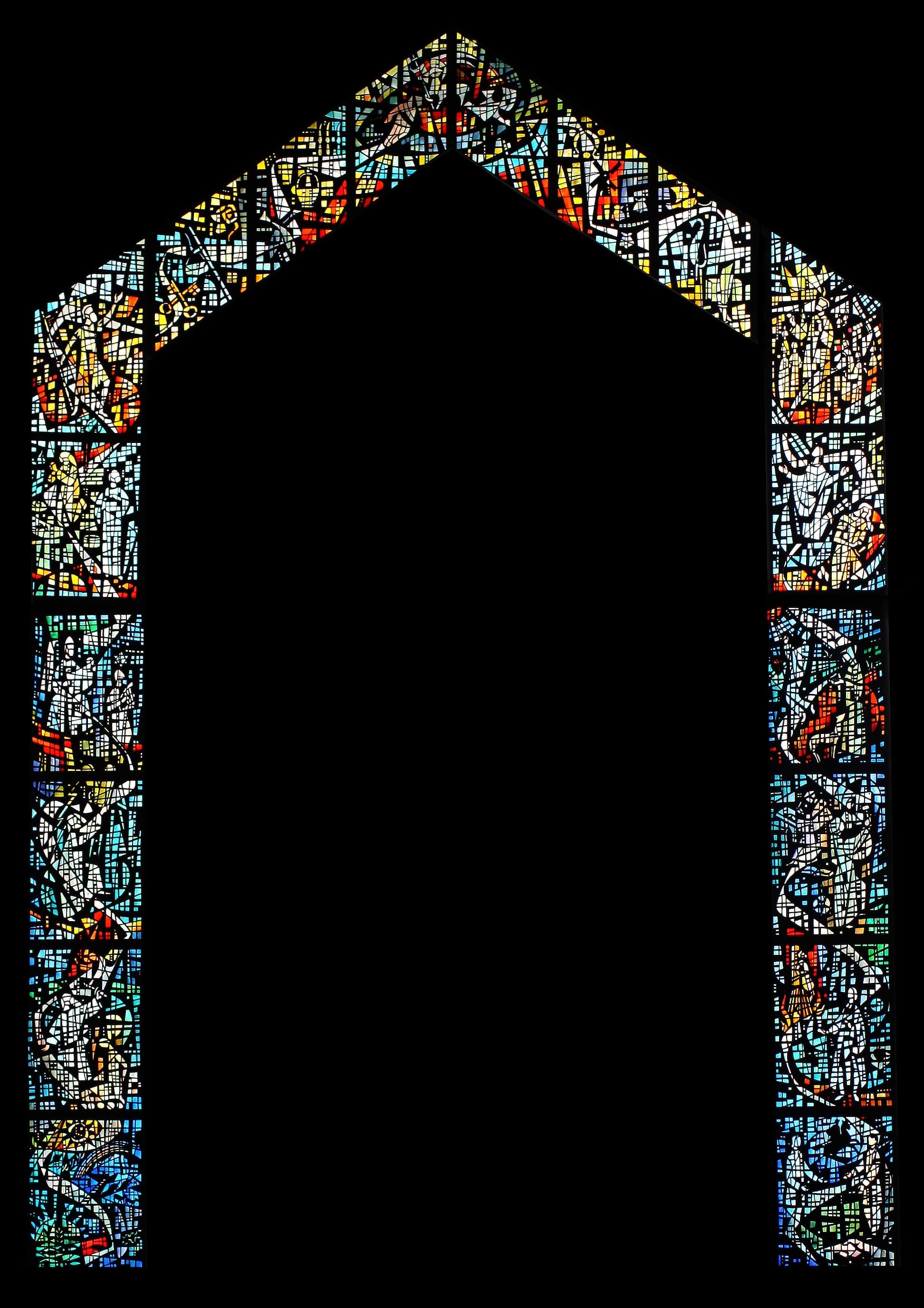 The south facade stained-glass window arch of UMC of Kent